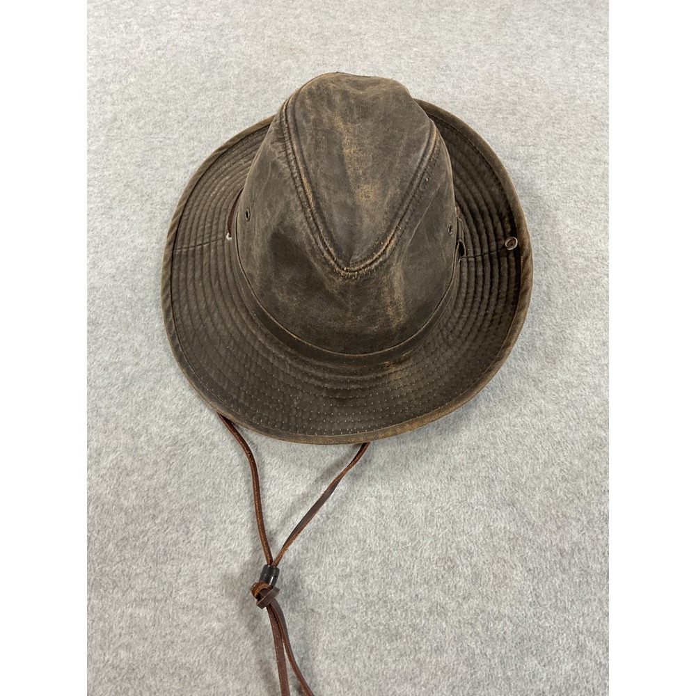 DPC Dorfman Pacific Co Weathered Brown Safari Hat Leather Chin Cord Large